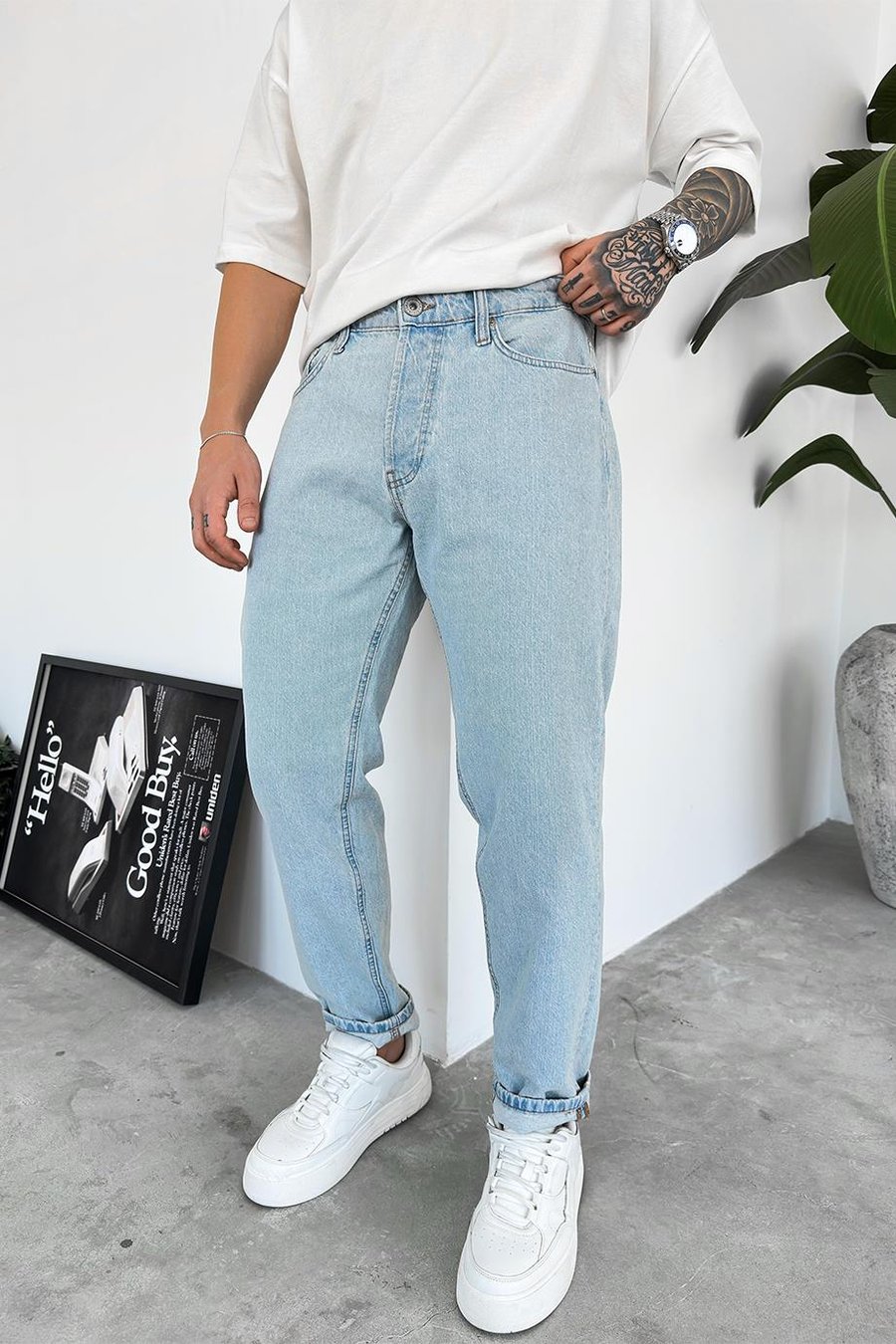 Buz Mavi Dokulu Basic Regular Pantolon