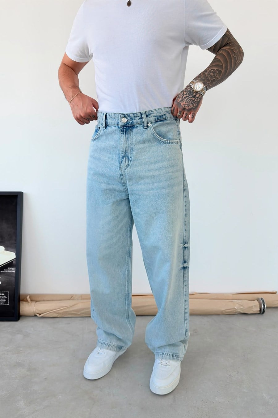 Buz Mavi Soft Degrade Süper Baggy Pantolon