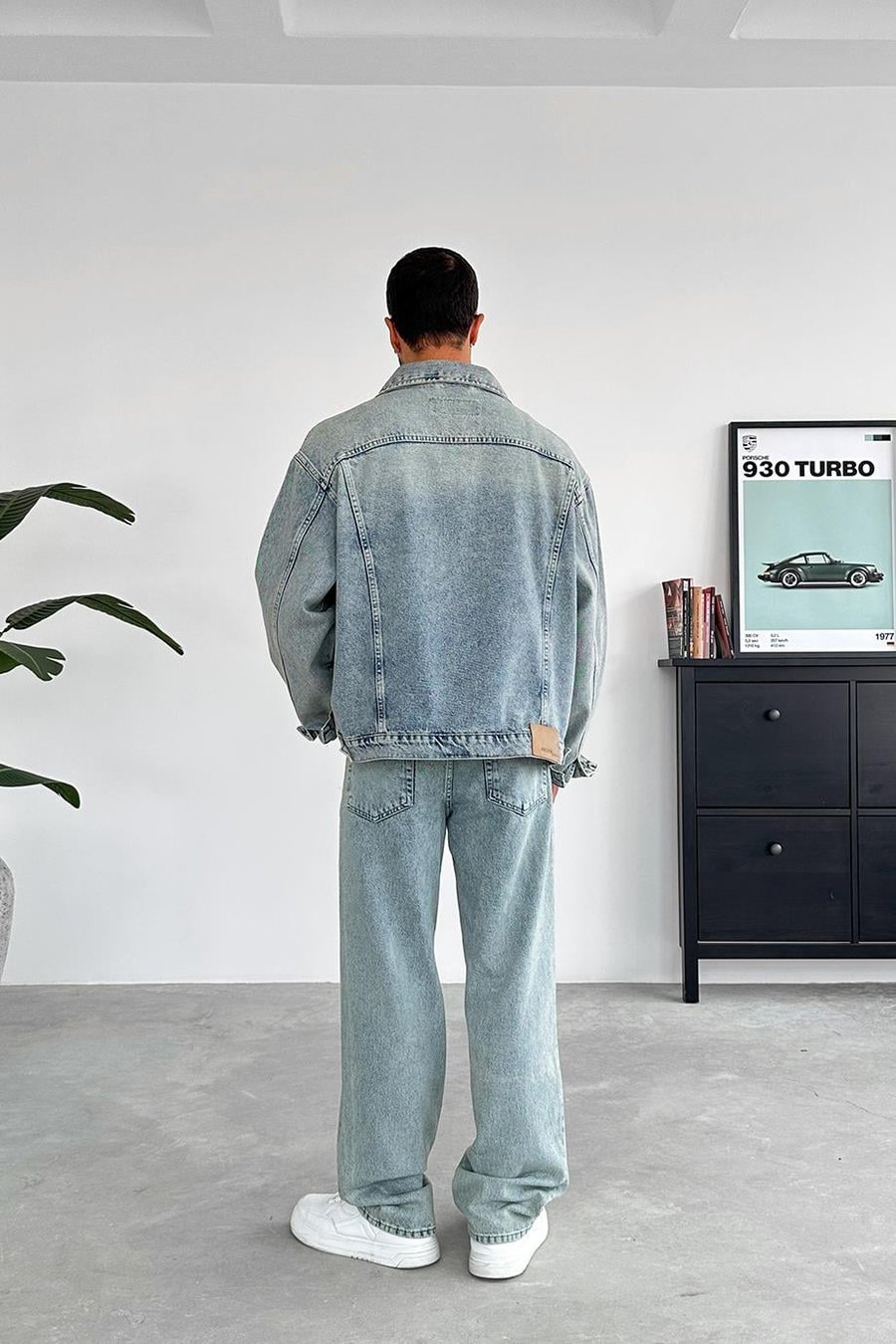 Buz Mavi Tasarım Cepli Oversize Kot Ceket