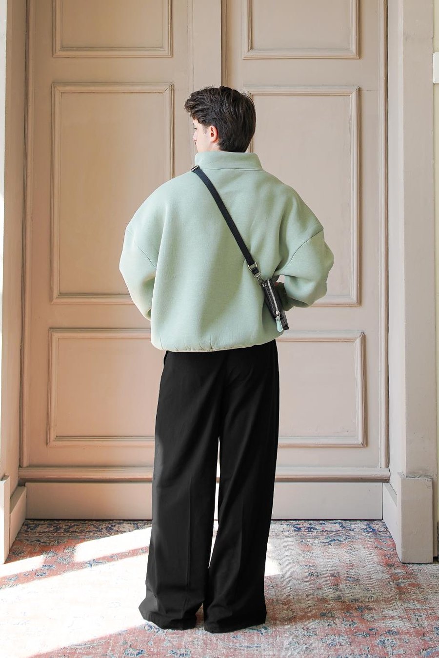 Buz Yeşil Cozy Basic Yarım Fermuar Oversize Sweatshirt