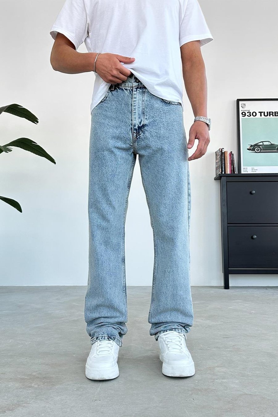 Dokulu Buz Mavi Basic Baggy Pantolon