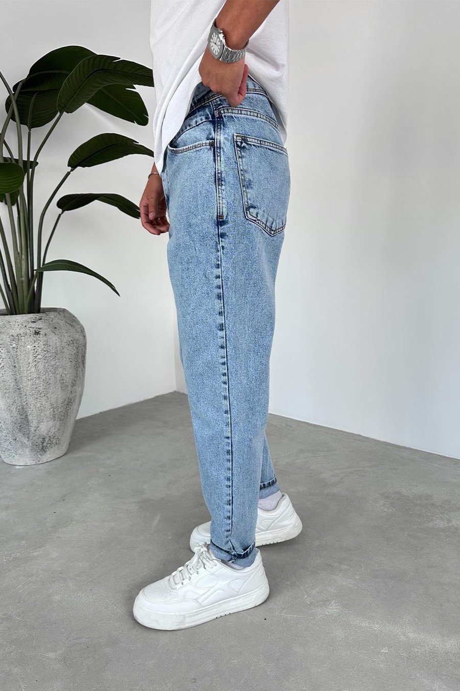 Dokulu Buz Mavi Basic Regular Pantolon