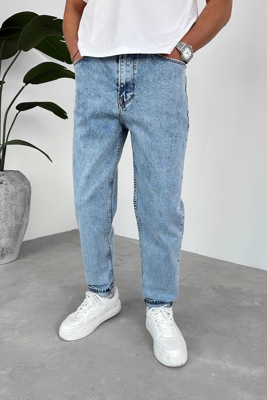 Dokulu Buz Mavi Basic Regular Pantolon