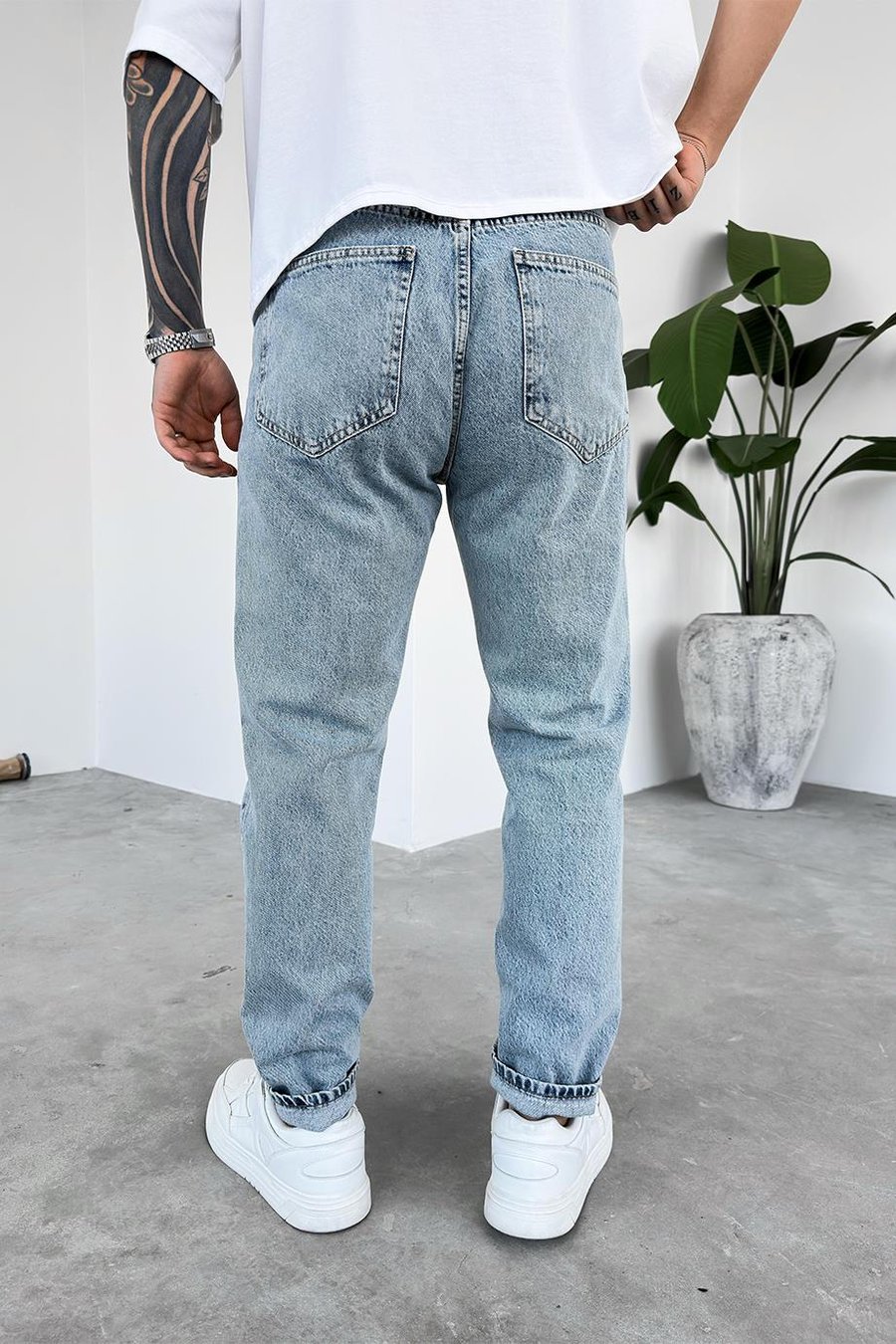 Dokulu Buz Mavi Basic Regular Pantolon