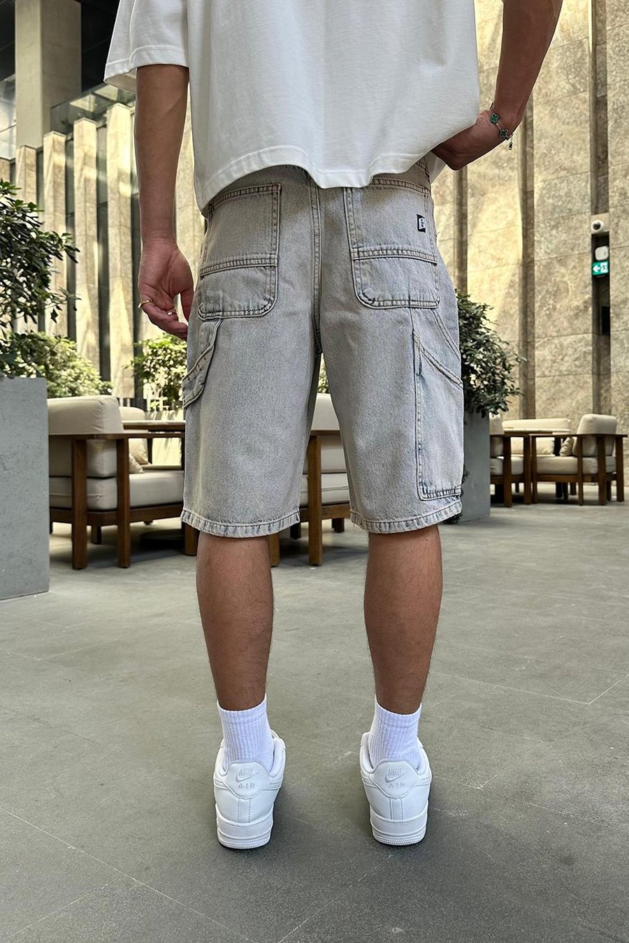 dokulu buz mavi Tasarım Cepli 4V DL Baggy Kot Şort