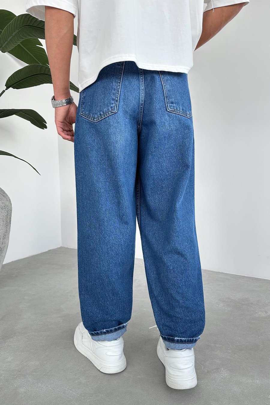 Dokulu Mavi Balon Fit Baggy Pantolon