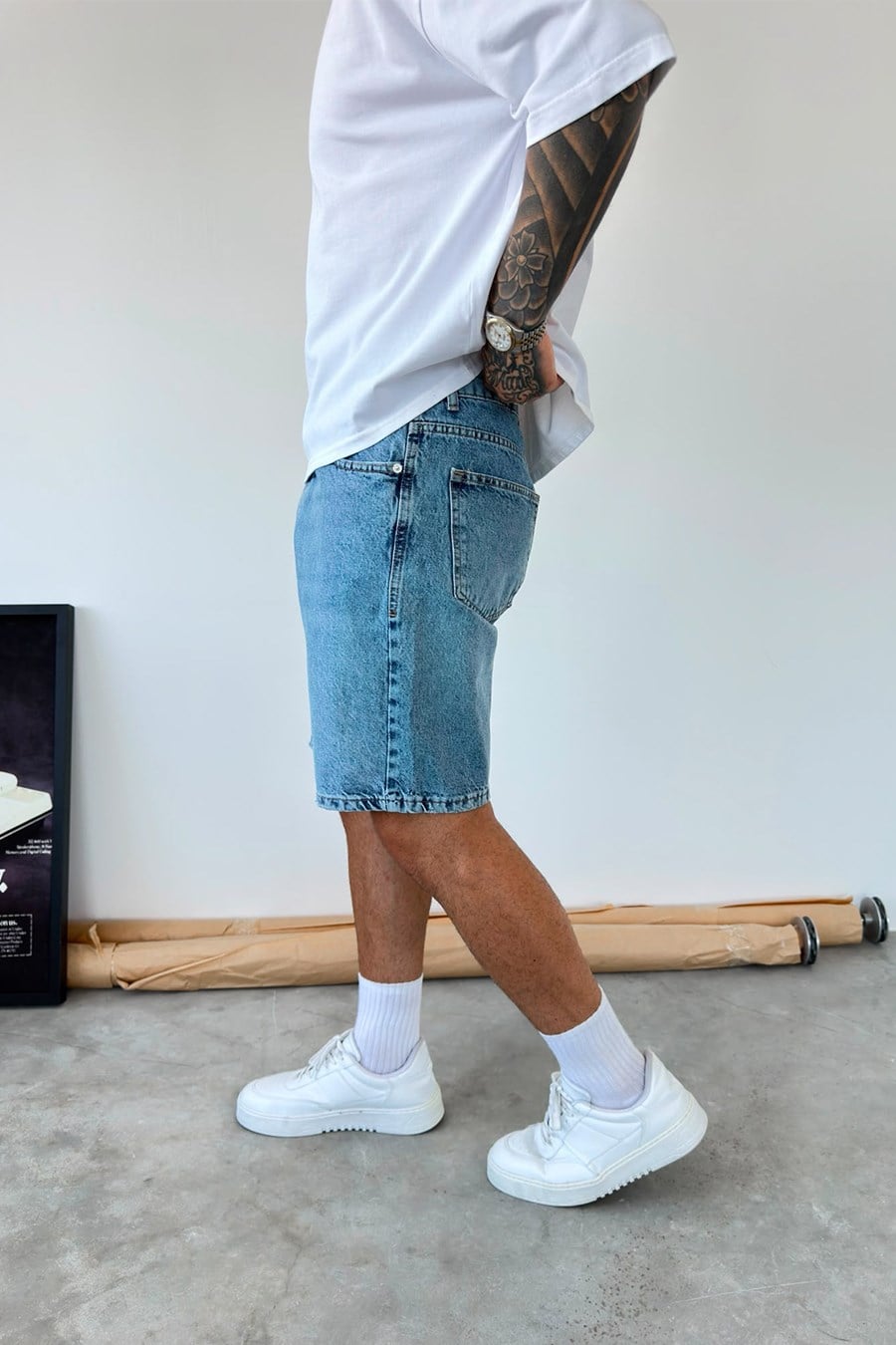 Dokulu Mavi Basic Baggy Kot Şort