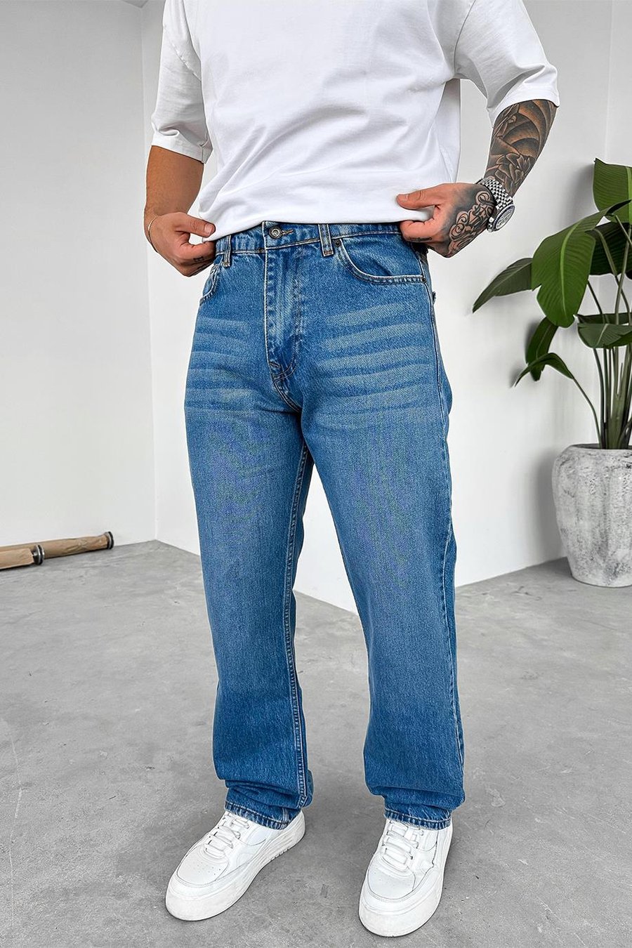 Dokulu Mavi Soft Degrade Premium Baggy Pantolon