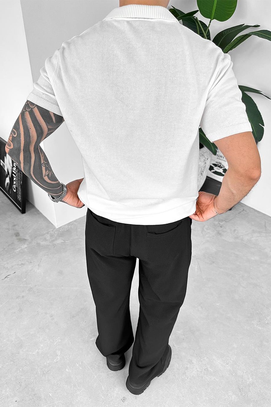 Ekru Basic Polo Yaka Triko Relaxed Tişört