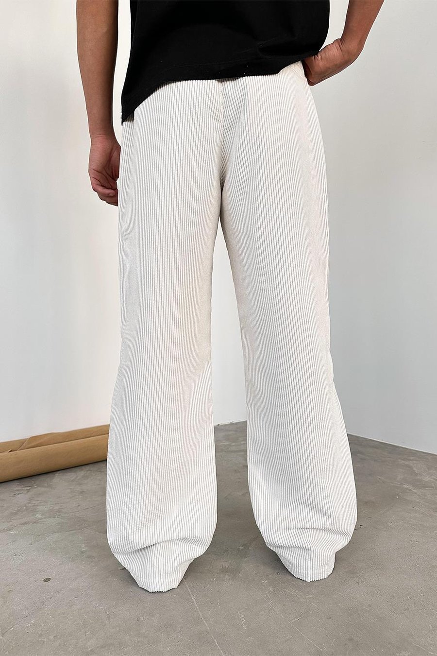 Ekru Beli Lastikli Ayarlanabilir Kadife Baggy Pantolon