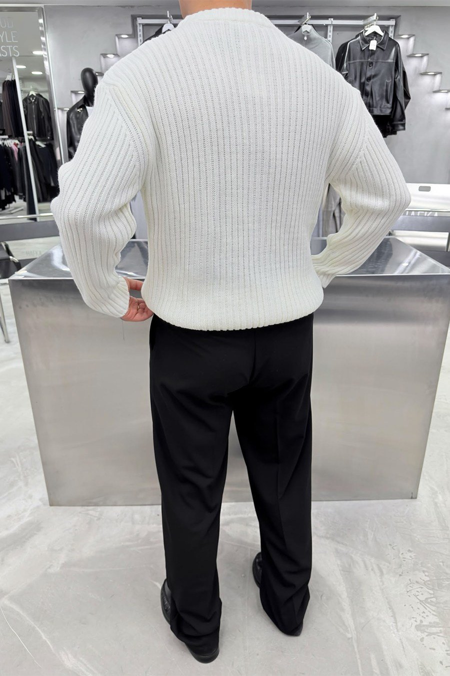 Ekru Bisiklet Yaka Fitilli Oversize Triko Kazak