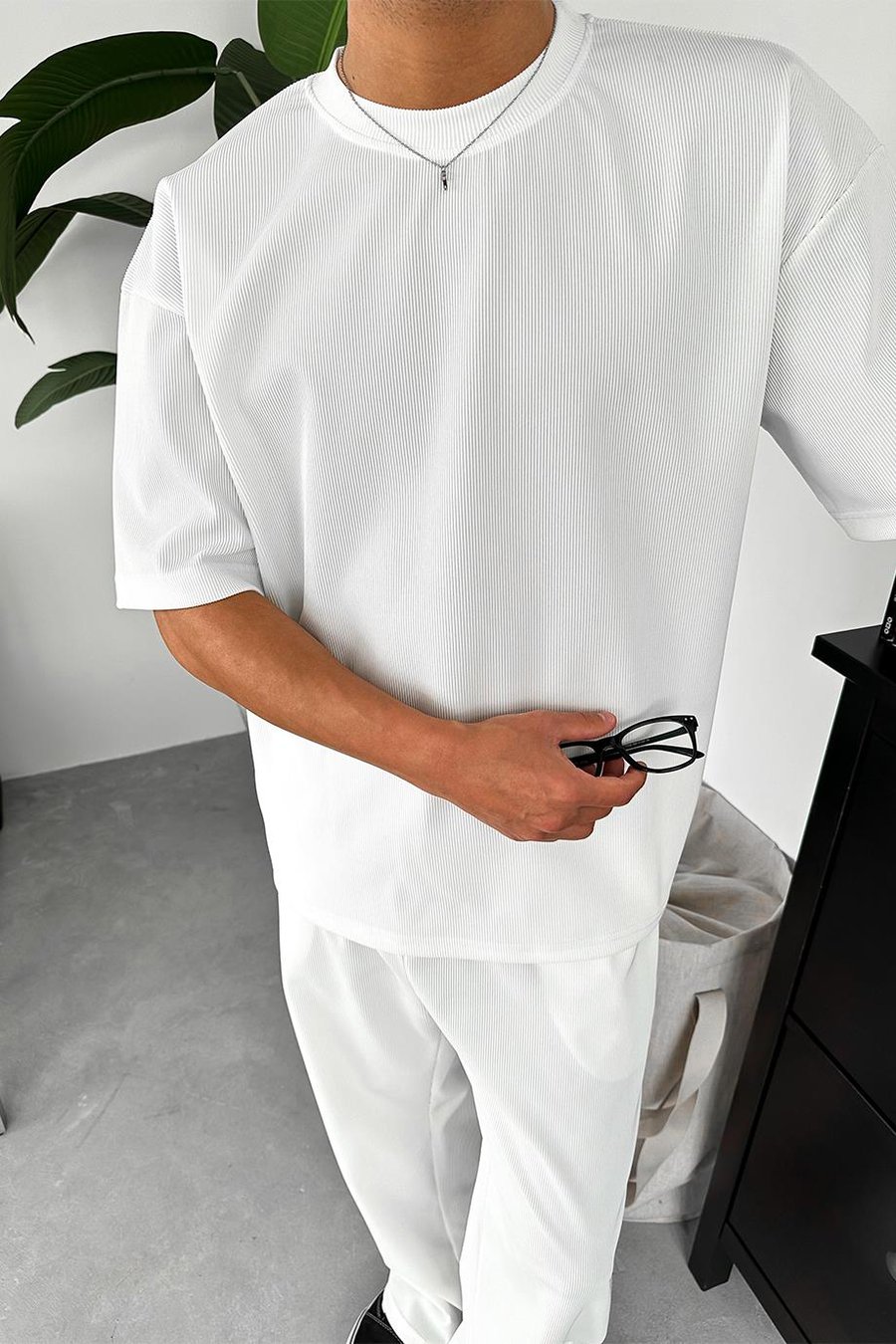 Ekru İnce Fitilli Baggy Pantolon