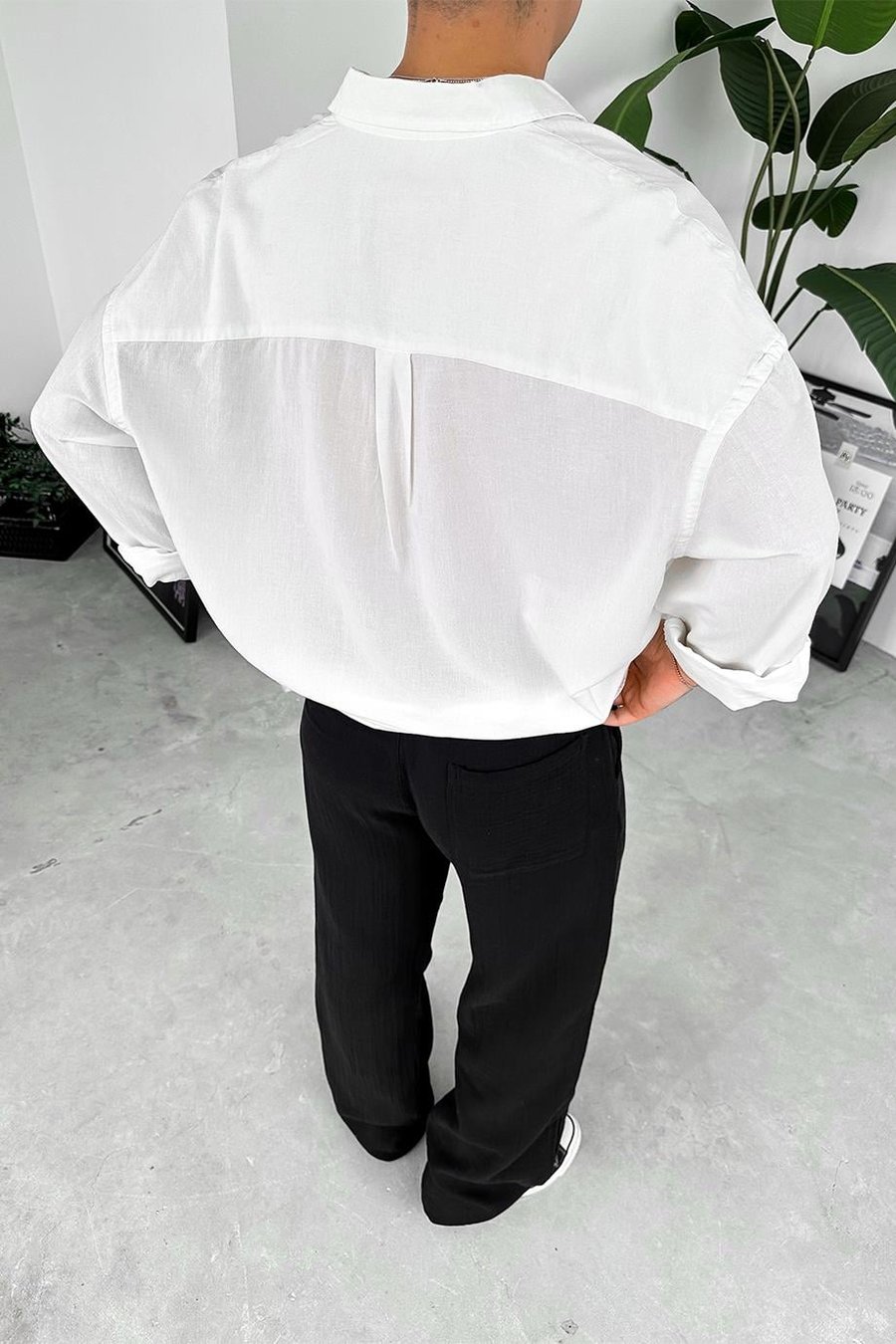 Ekru Old Money Basic Keten Oversize Gömlek