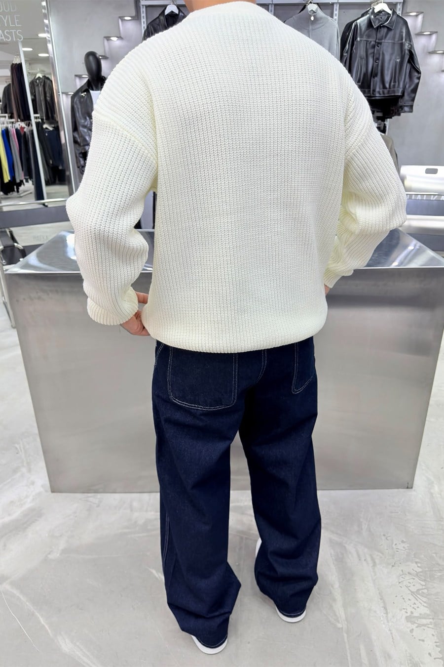 Ekru Premium Nakış Detaylı Oversize Triko Kazak