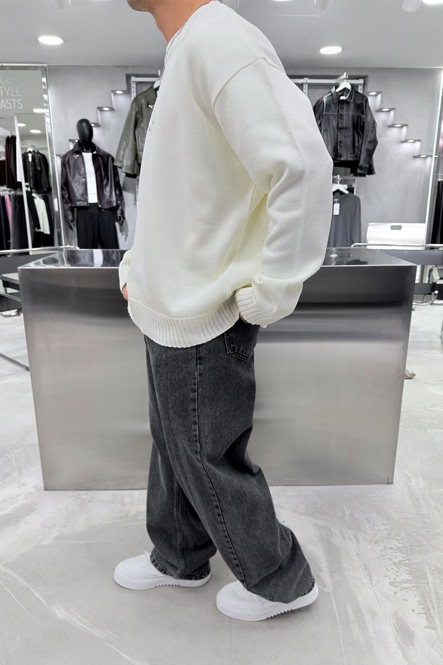 Ekru South Baskılı Oversize Kazak