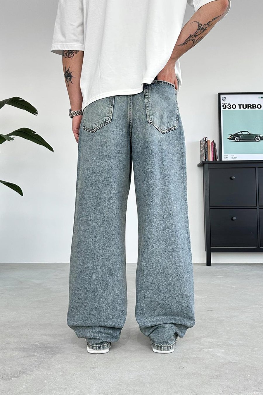 Eskitme Buz Mavi Basic Old School Baggy Pantolon