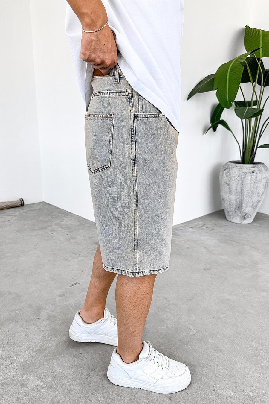 Eskitme Buz Mavi Basic Premium Baggy Kot Şort
