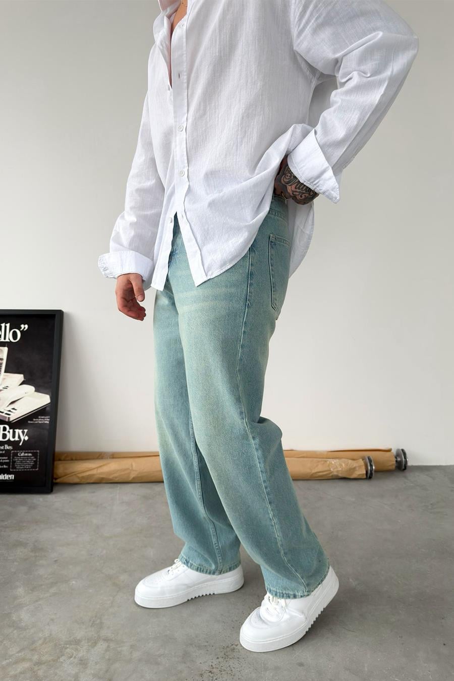 Eskitme Buz Mavi Premium Basic Regular Pantolon