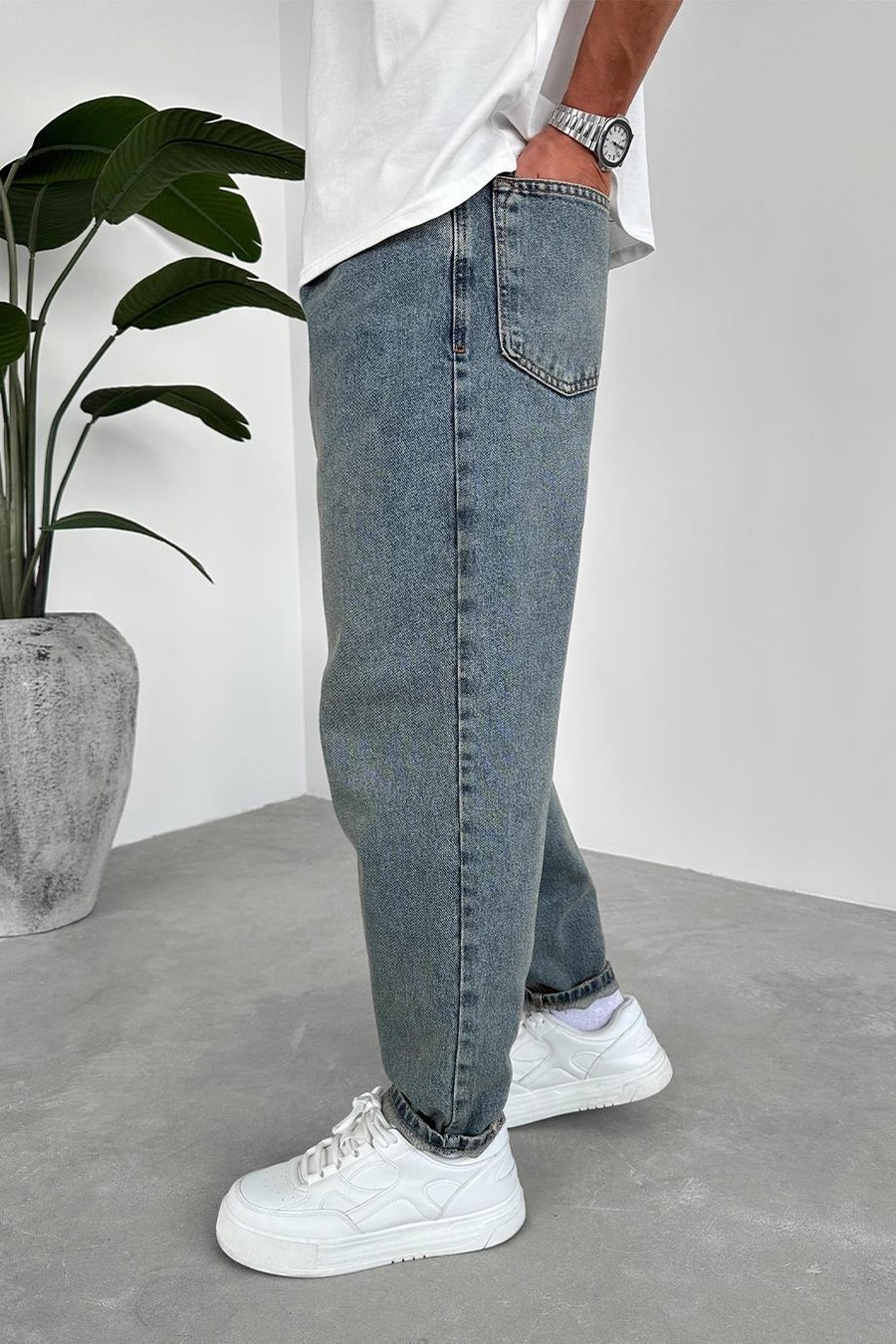 Eskitme Mavi Balon Fit Baggy Pantolon