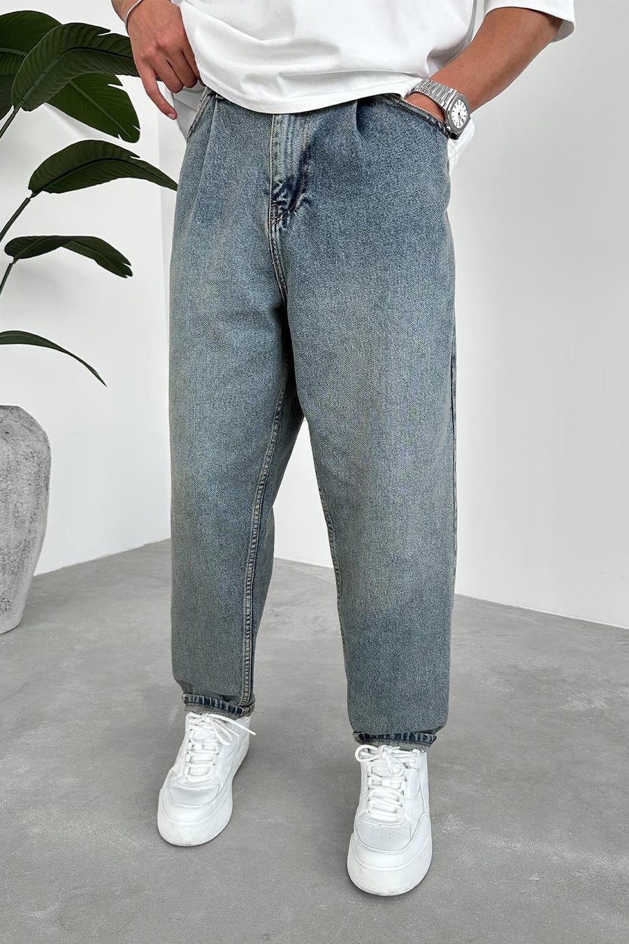 Eskitme Mavi Balon Fit Baggy Pantolon