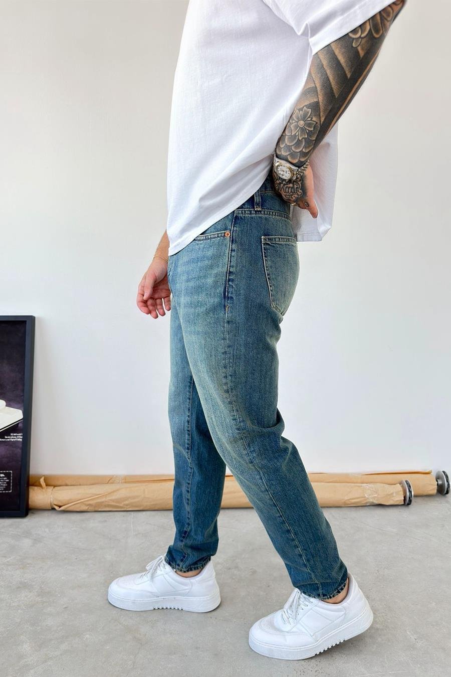 Eskitme Mavi Basic Boyfriend Pantolon
