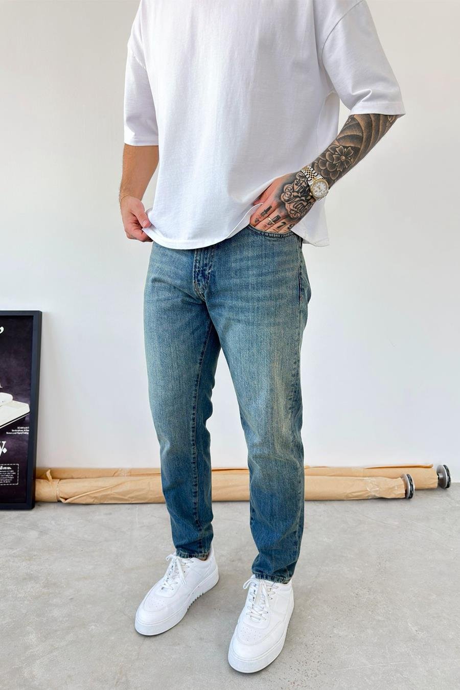 Eskitme Mavi Basic Boyfriend Pantolon
