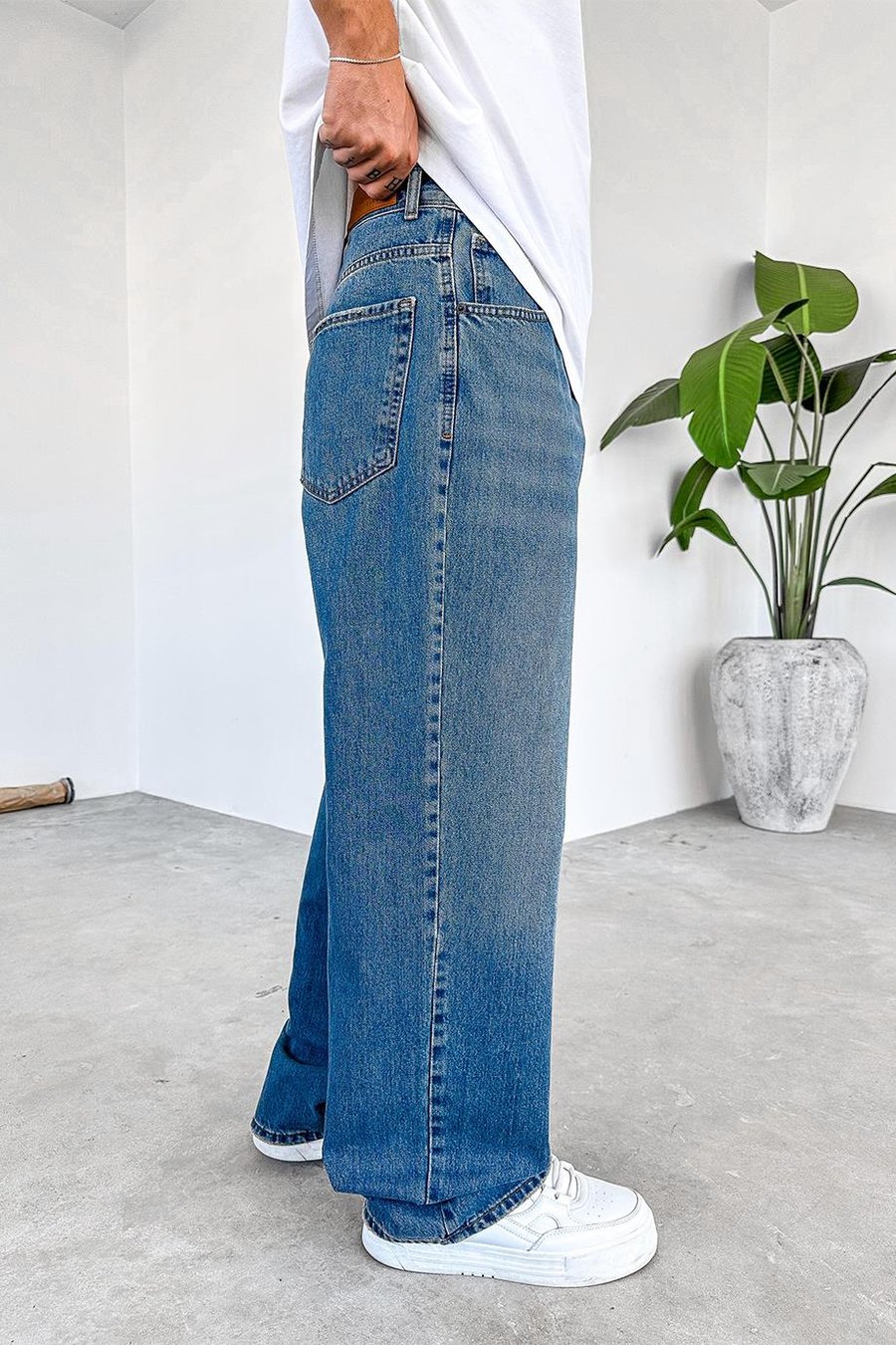 Eskitme Mavi Soft Degrade Old School Premium Baggy Pantolon