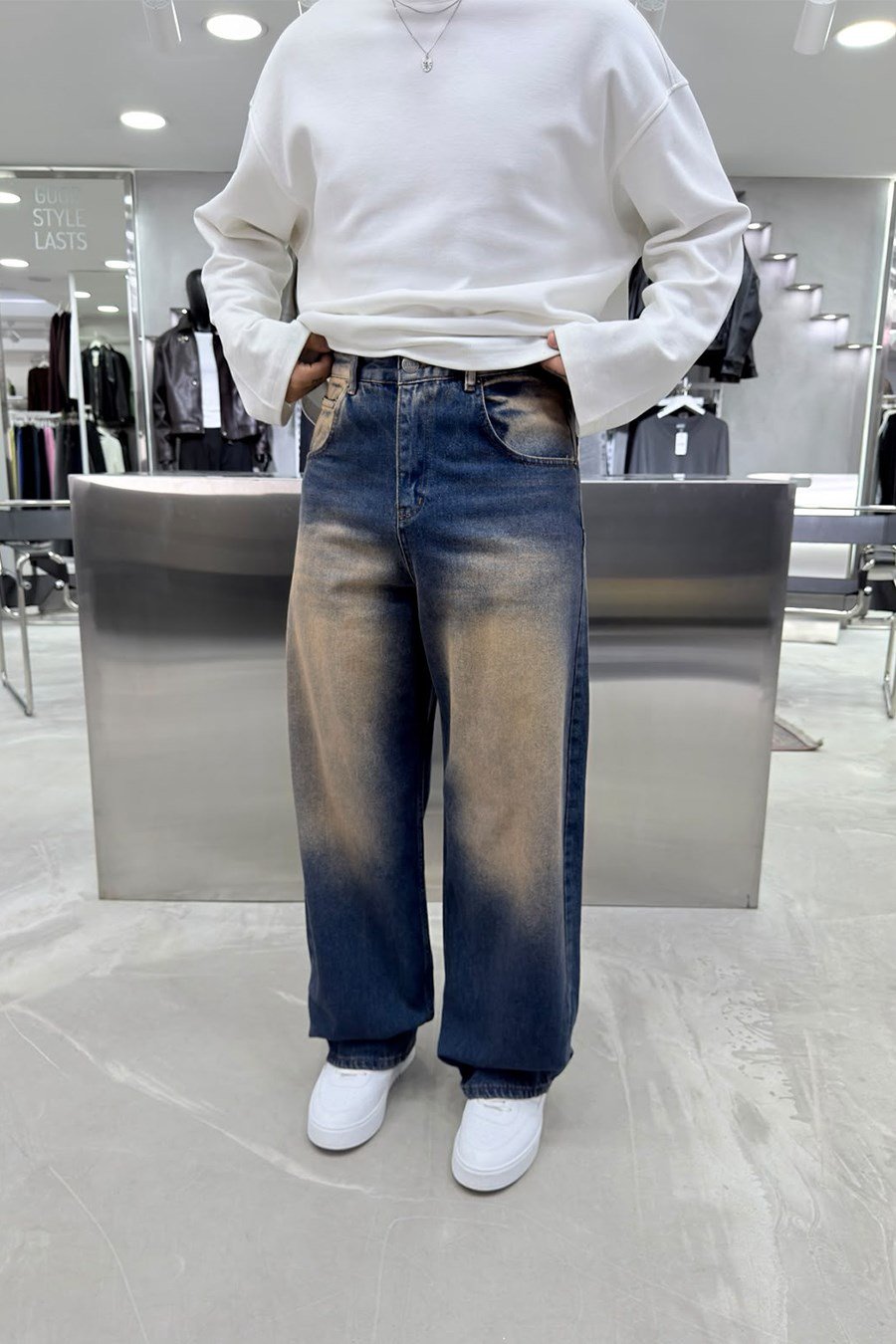 Eskitme Mavi Soft Degrade Premium Süper Baggy Pantolon