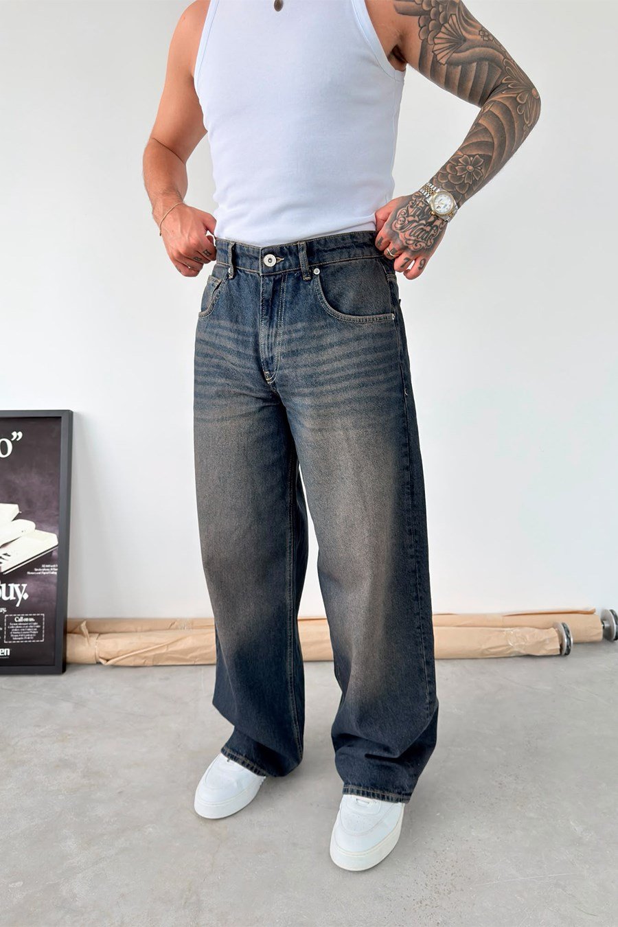 Eskitme Mavi Soft Degrade Süper Baggy Fit Pantolon