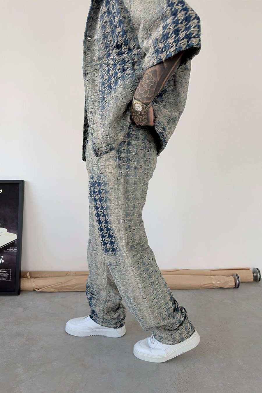 Eskitme Mavi Storm Wash Baggy Fit Pantolon