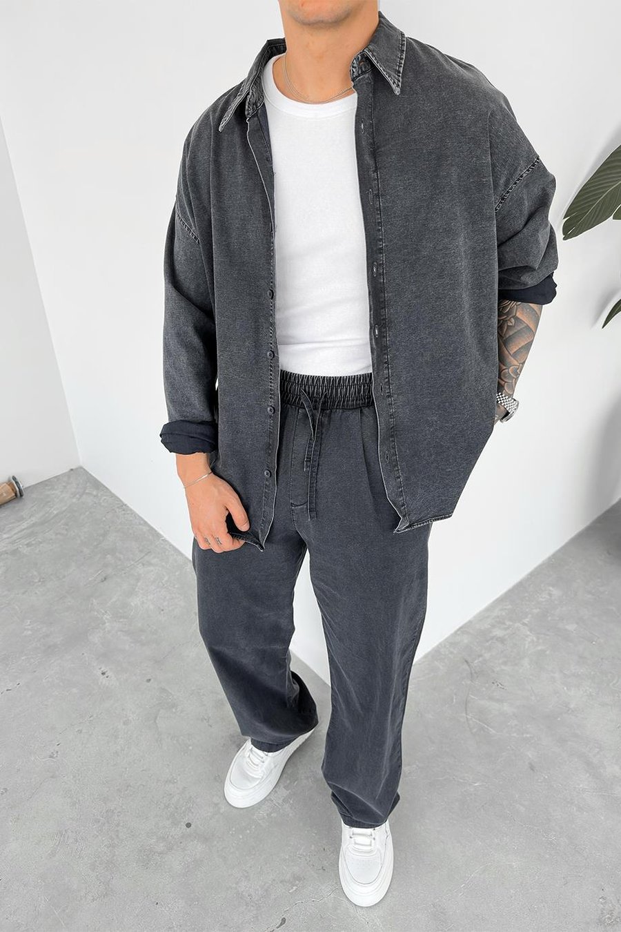 Füme Acid Wash Oversize Gömlek