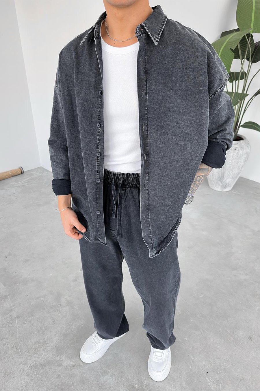Füme Acid Wash Oversize Gömlek