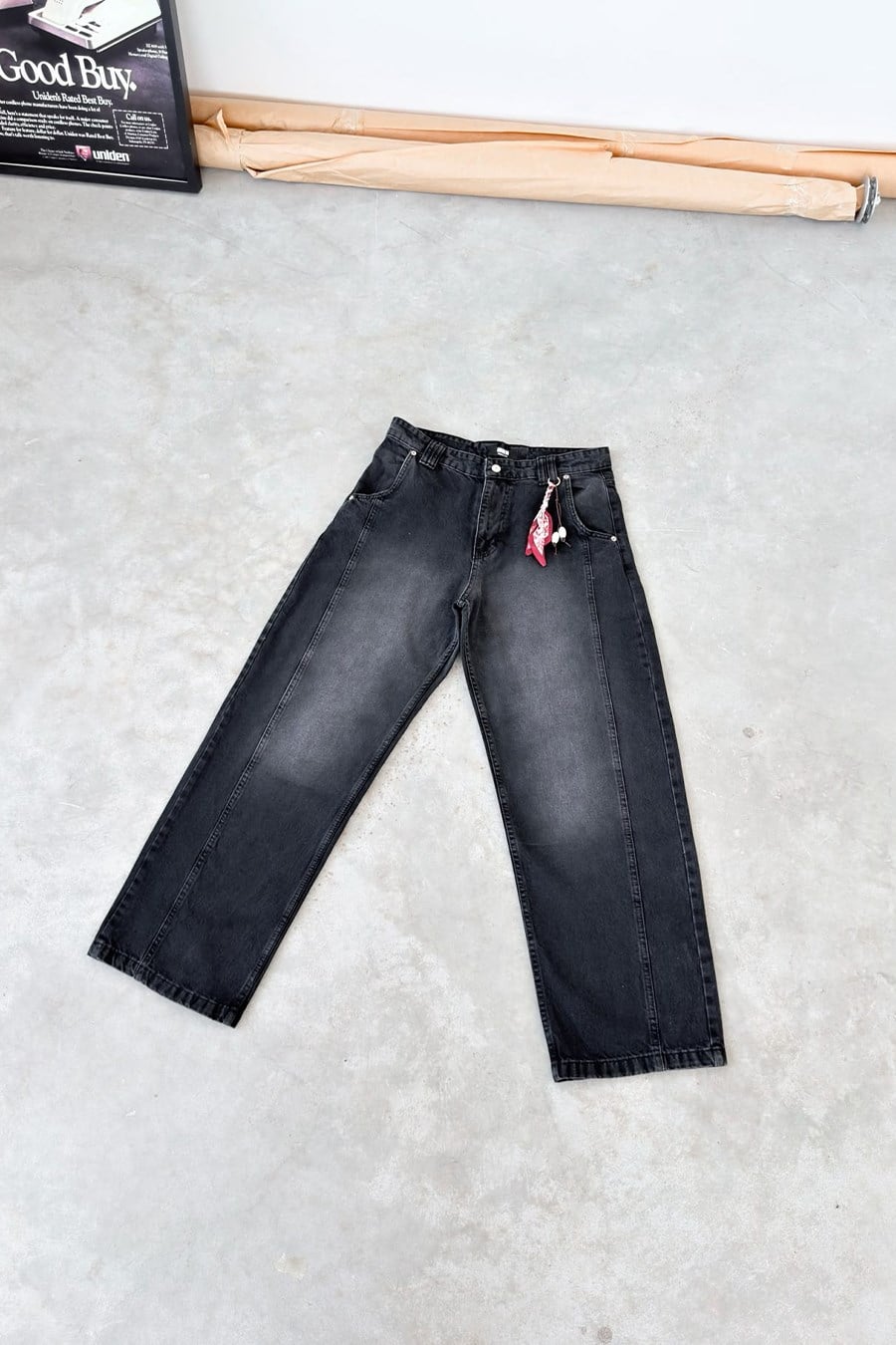 Füme Aksesuar Detaylı Çımalı Baggy Pantolon