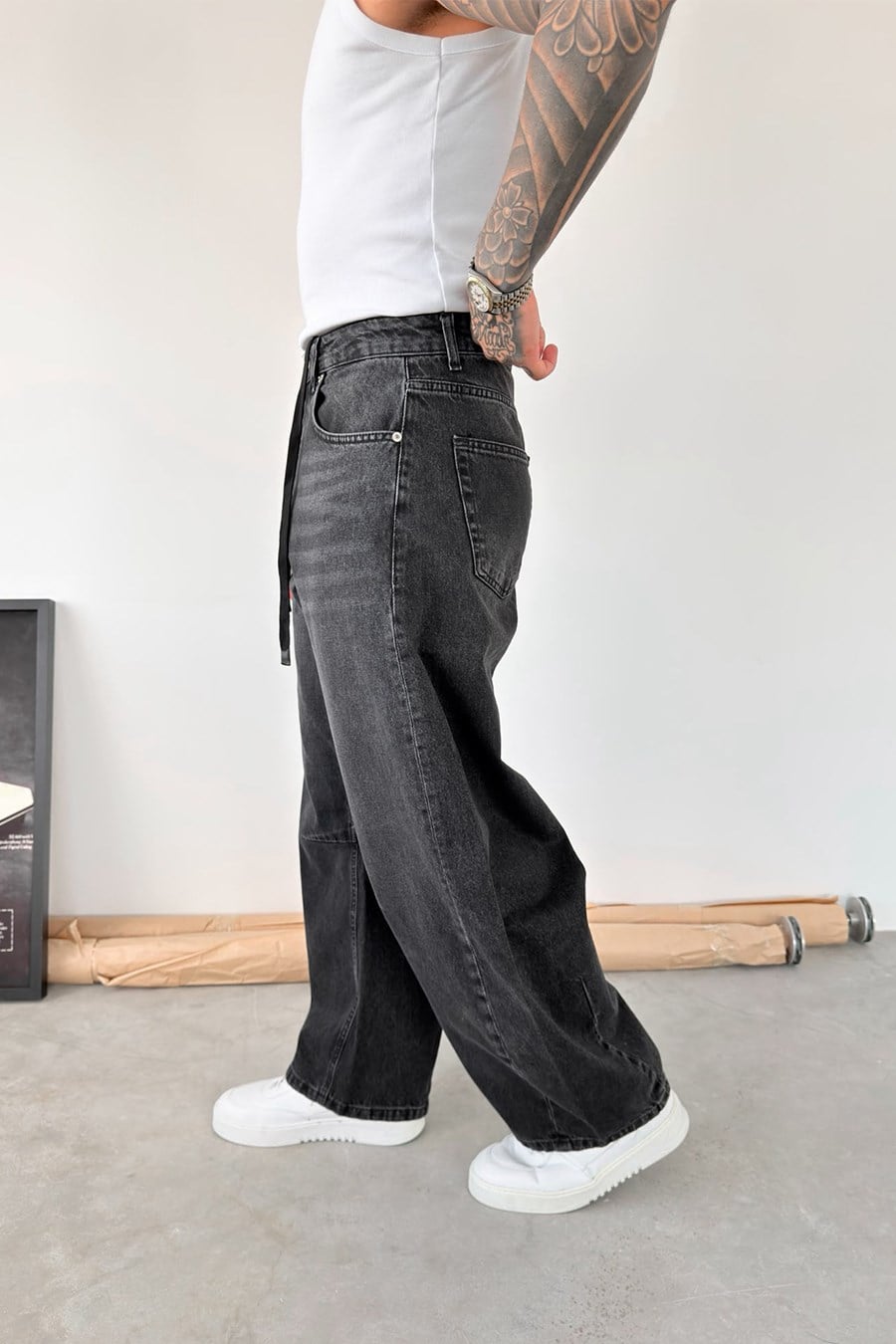 Füme Beli İpli Süper Baggy Fit Pantolon
