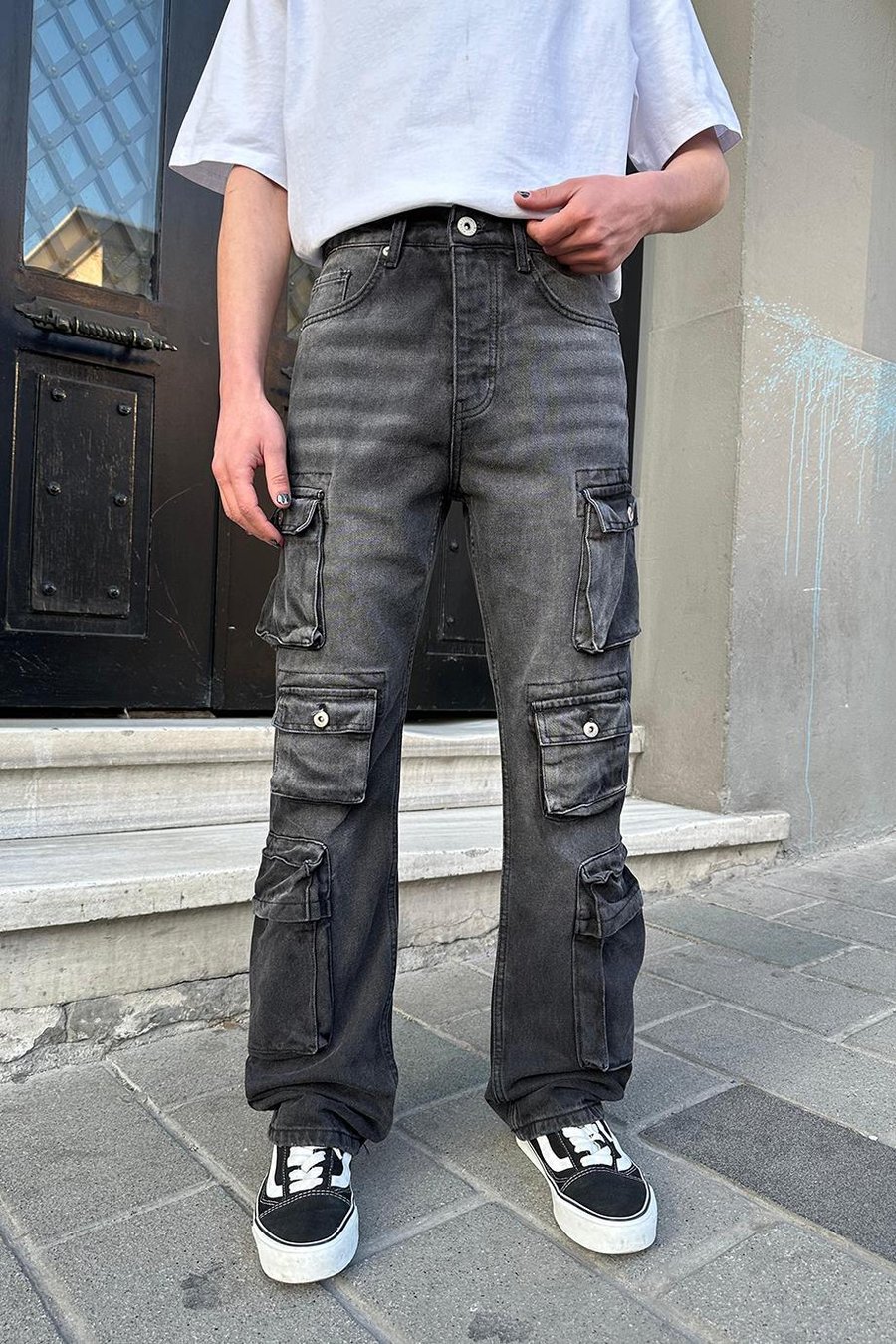 FÜME Dokulu  Full Cepli Kargo B1 GD Baggy Pantolon