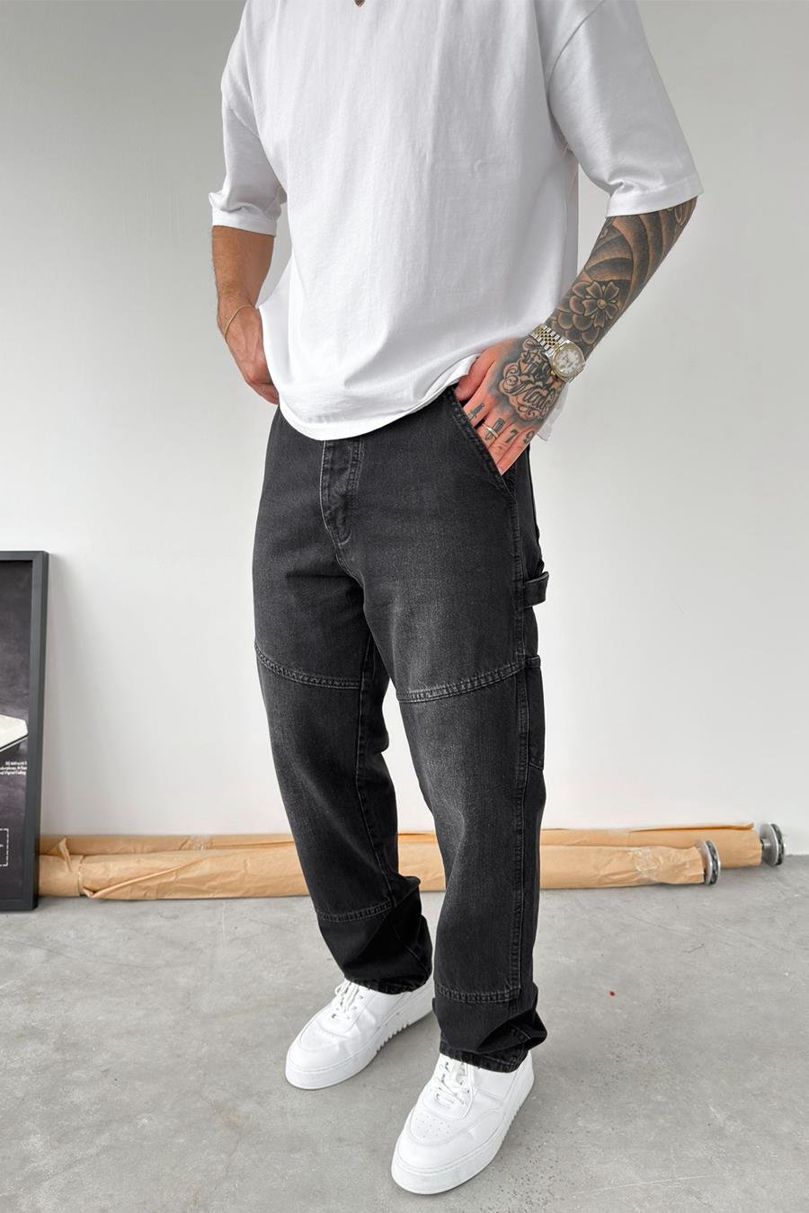 Füme Patch Detaylı Baggy Pantolon