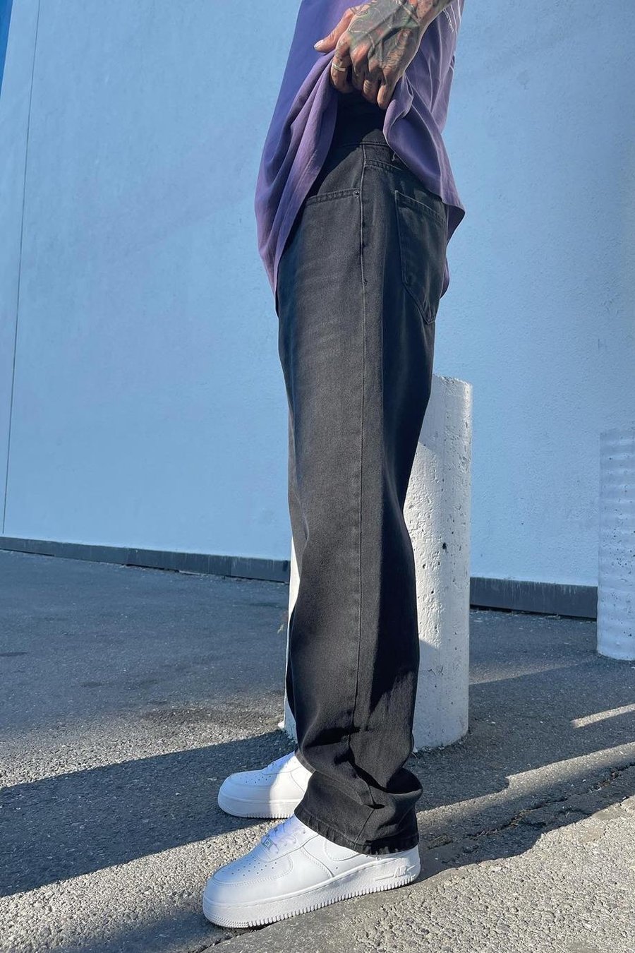 FÜME Siyah Basic Baggy Pantolon