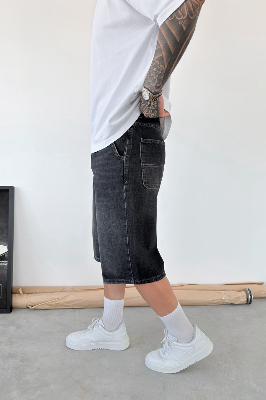 Füme Skater Fit Yıkamalı Bermuda Kot Şort