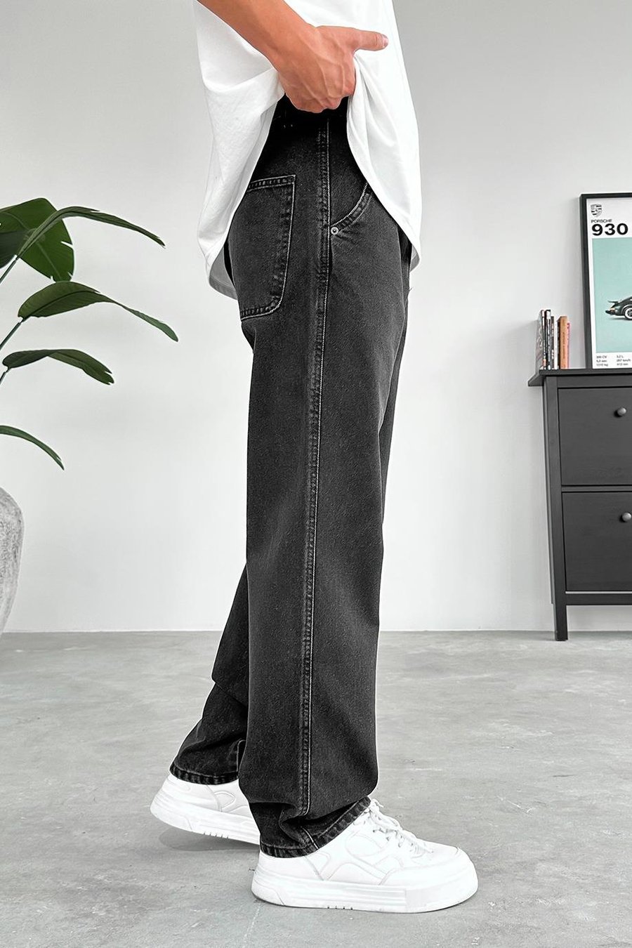 Füme Yan Cepli Basic Baggy Pantolon