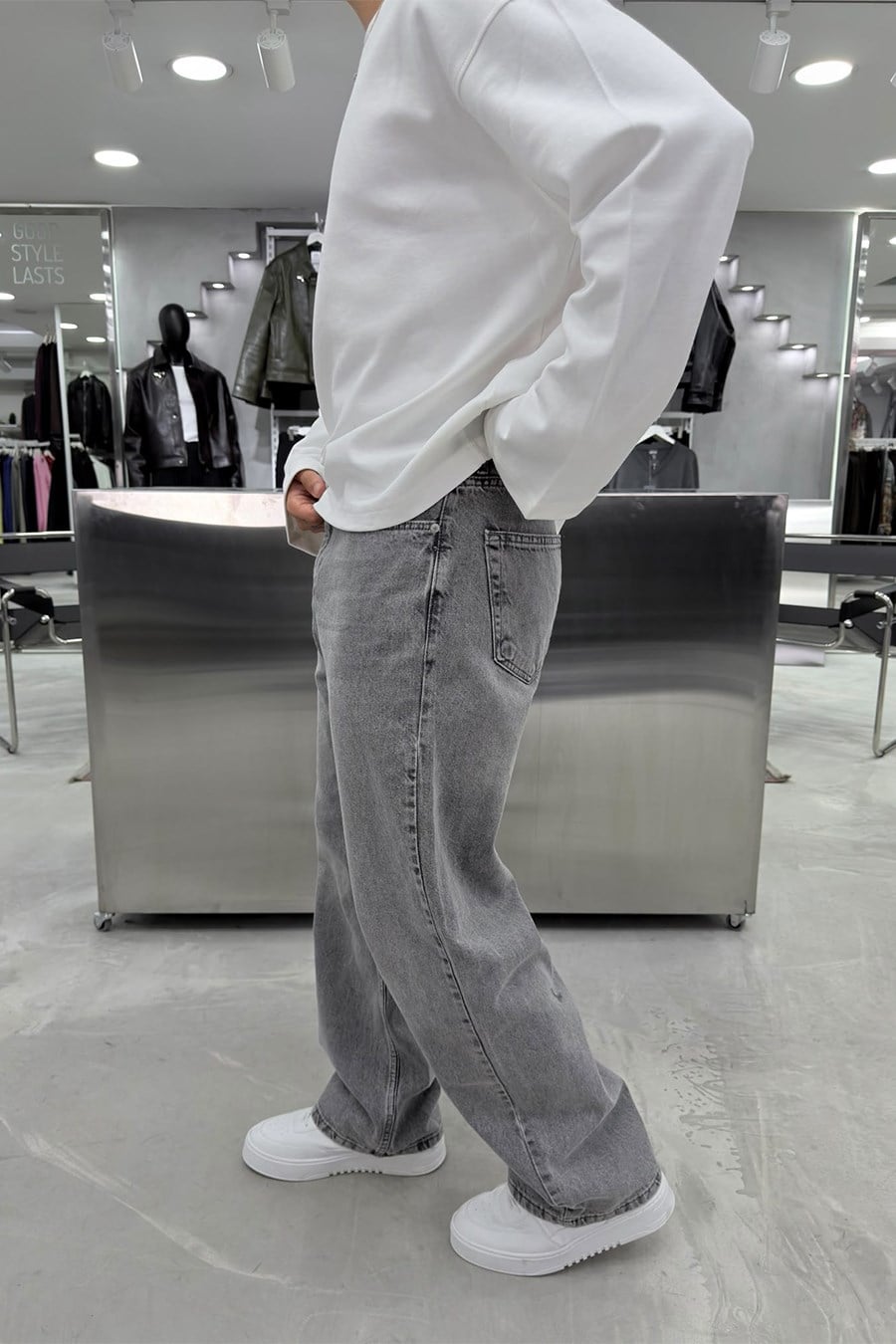 Gri Basic Baggy Pantolon