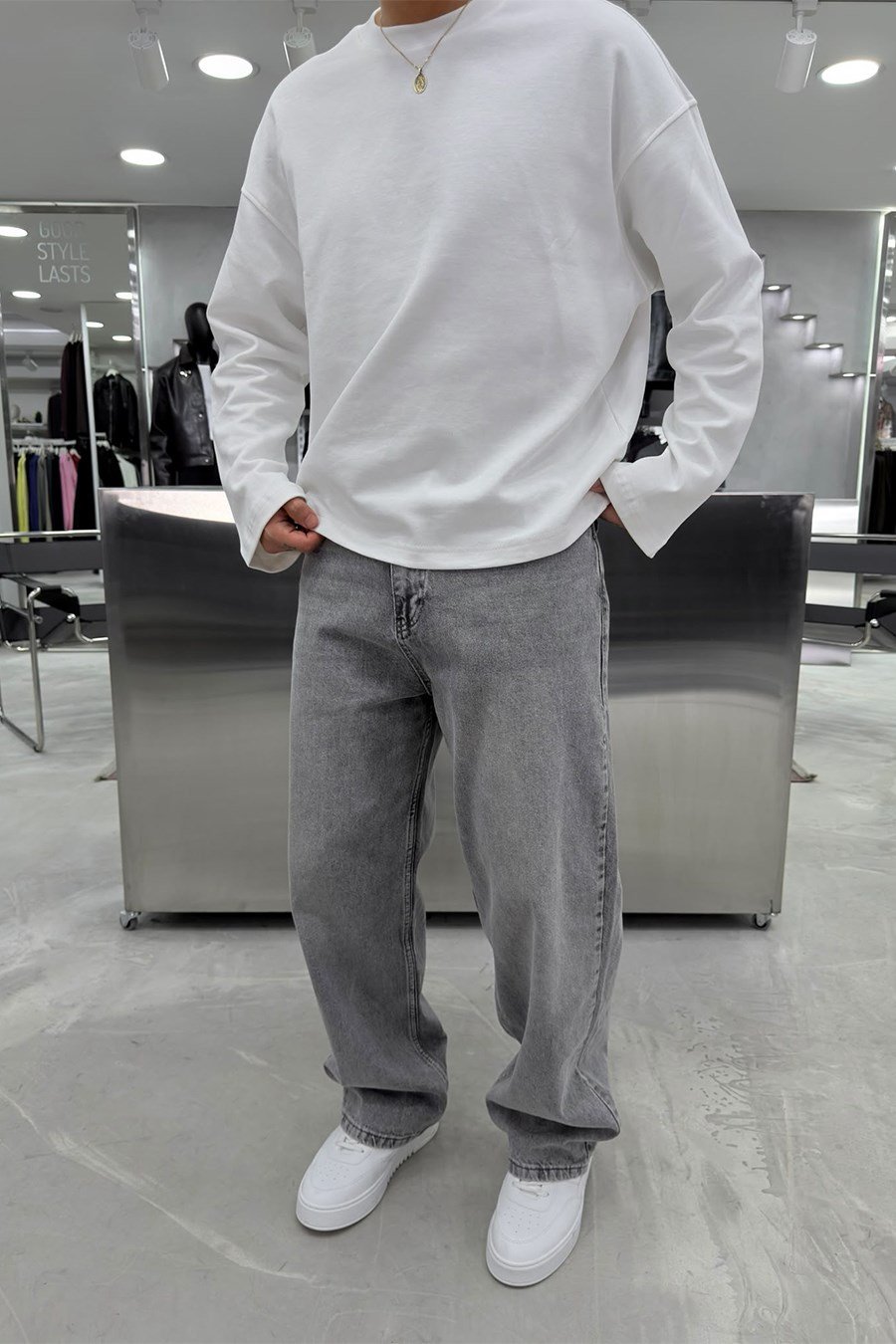 Gri Basic Baggy Pantolon