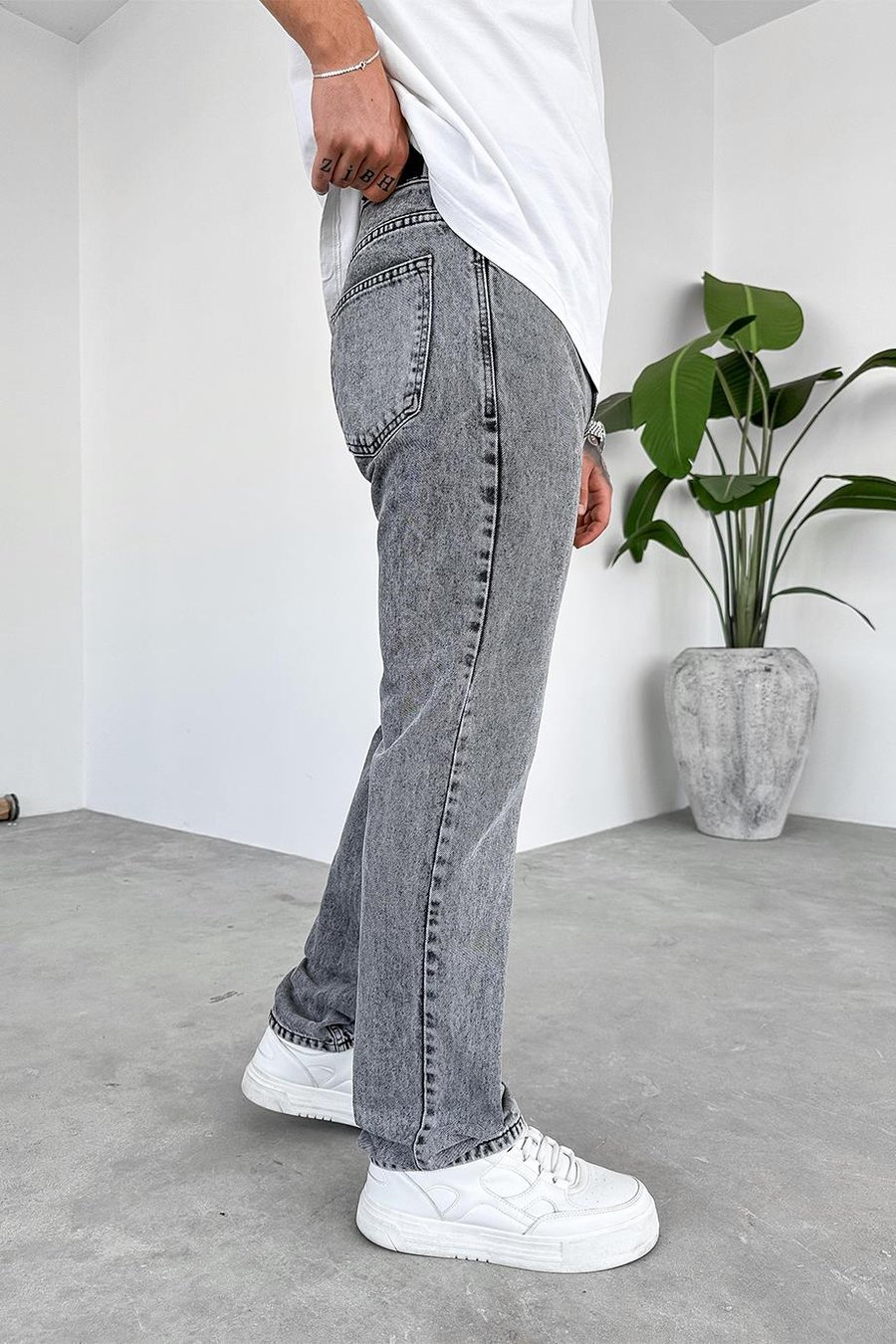 Gri Basic Baggy Pantolon