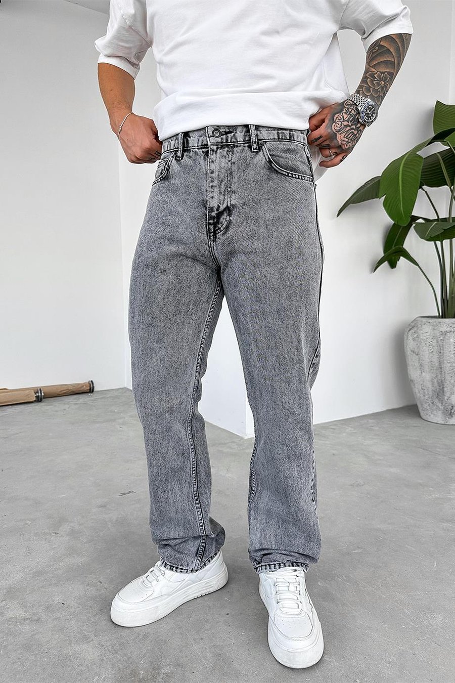 Gri Basic Baggy Pantolon