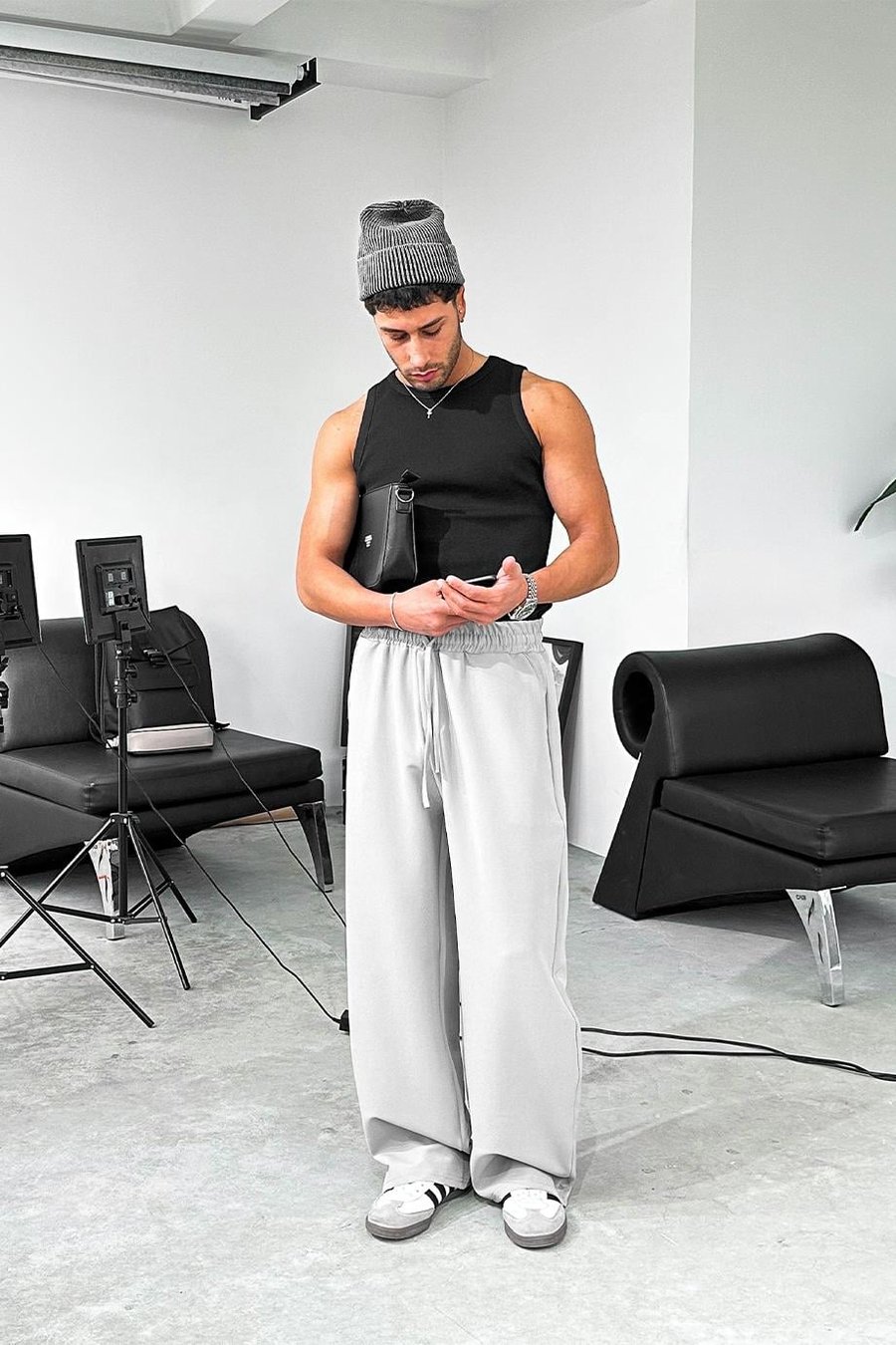 Gri Basic Beli Lastikli Baggy Kumaş Pantolon