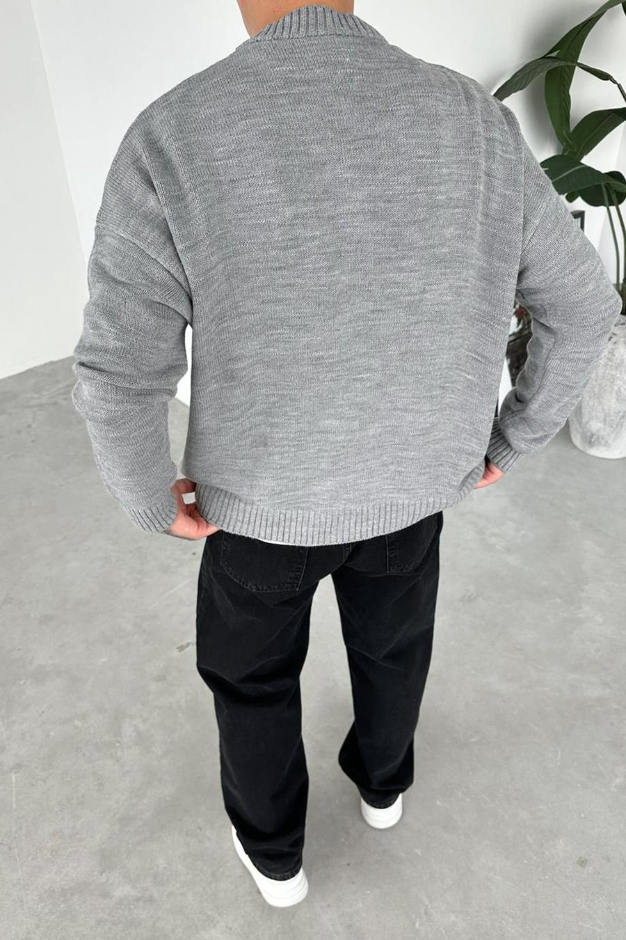 Gri Basic Bisiklet Yaka Triko Kazak