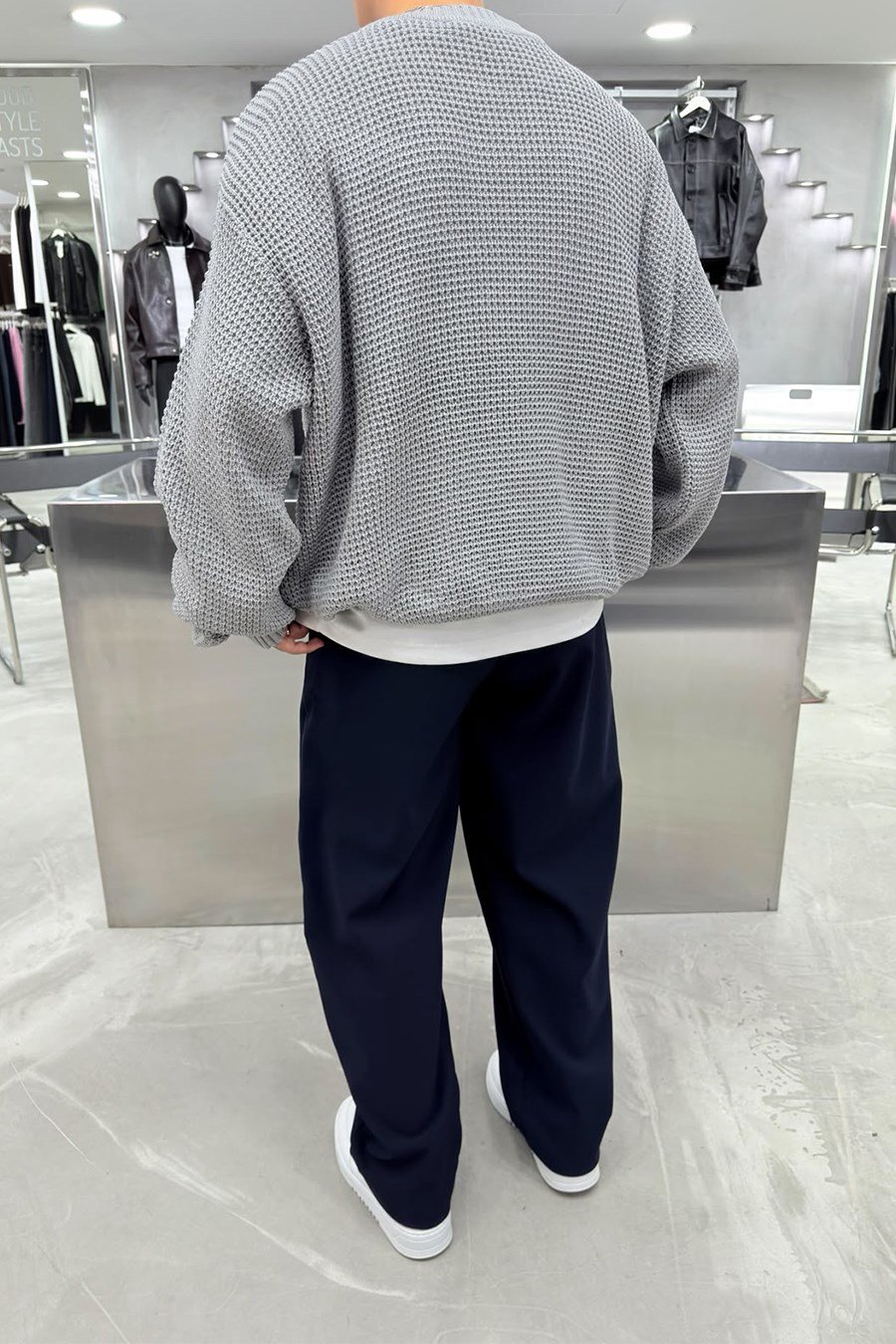 Gri Basic Örgülü Oversize Triko Kazak