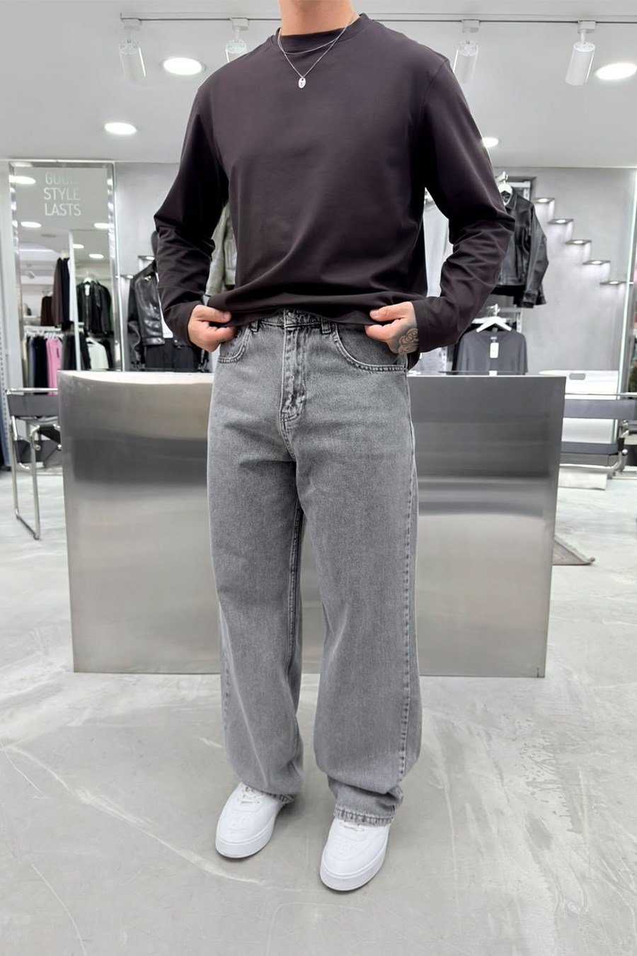 Gri Basic Premium Baggy Pantolon