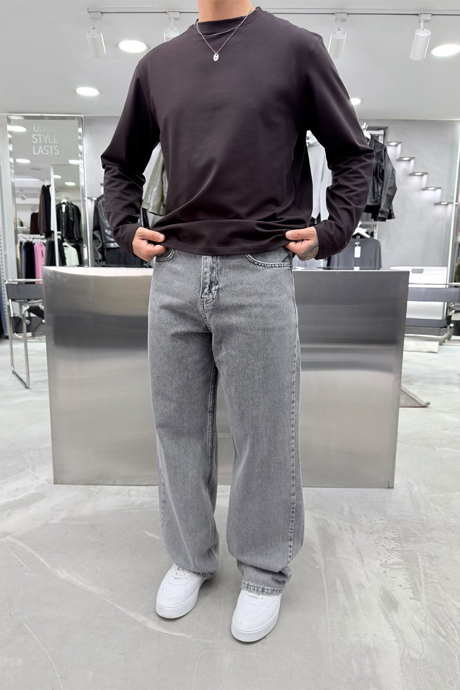 Gri Basic Premium Baggy Pantolon