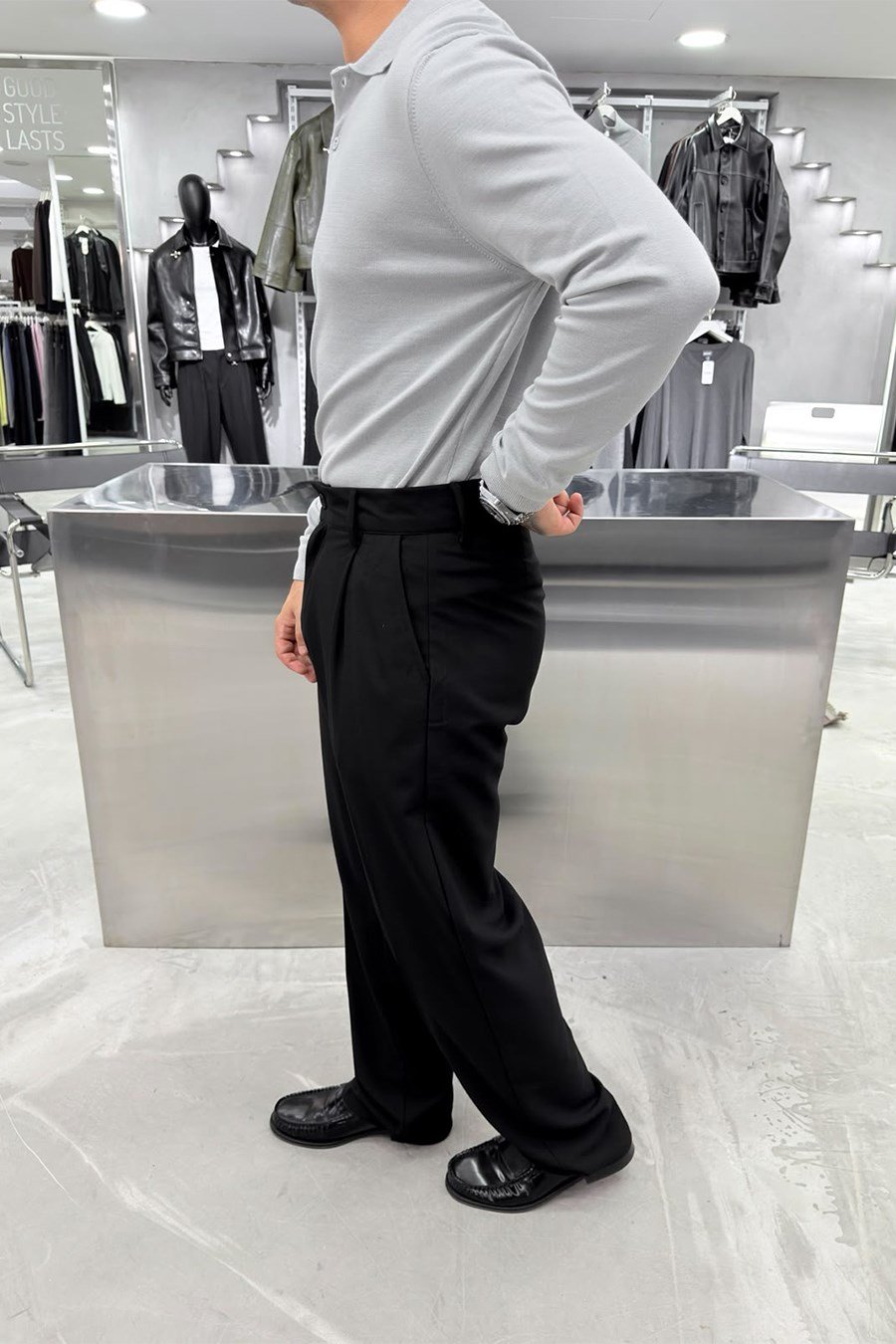 Gri Basic Premium Oversize Polo Yaka Tişört