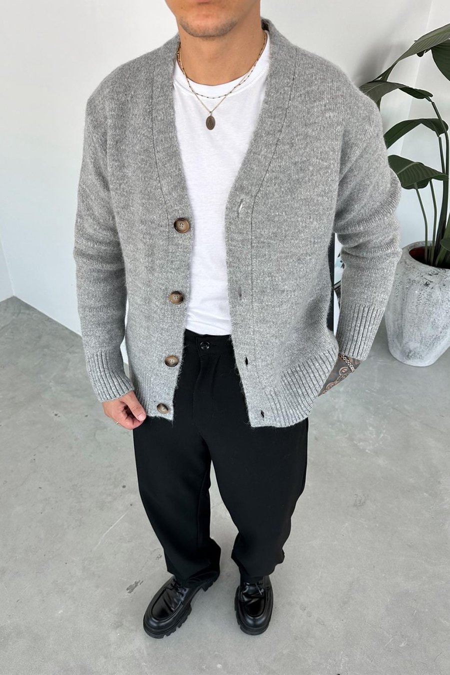 Gri Basic Soft Relaxed Hırka